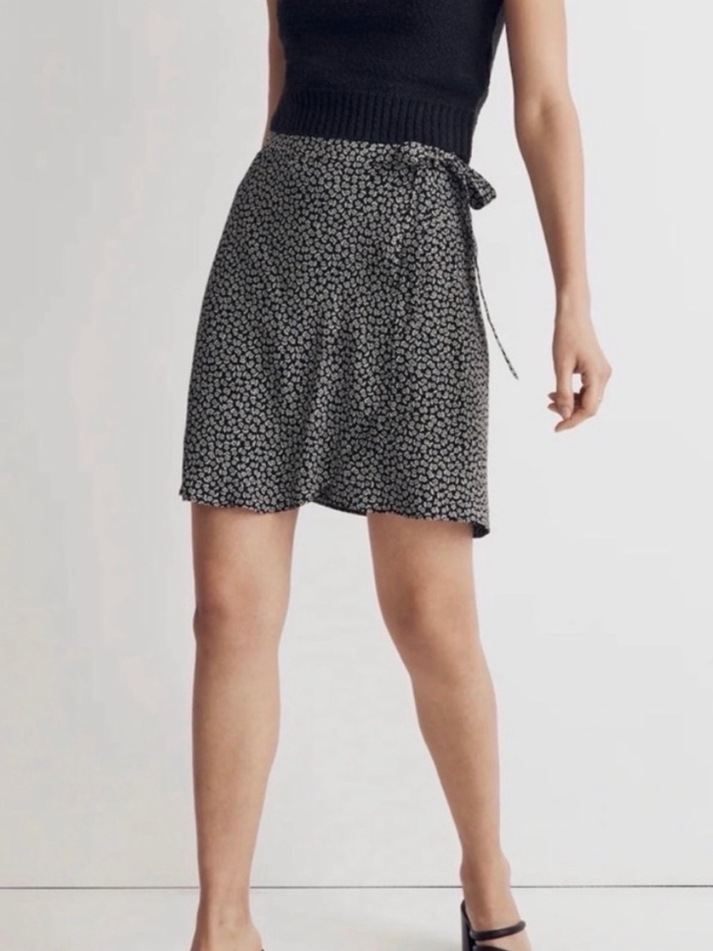 Madewell Black Mini Skirt with White floral Print